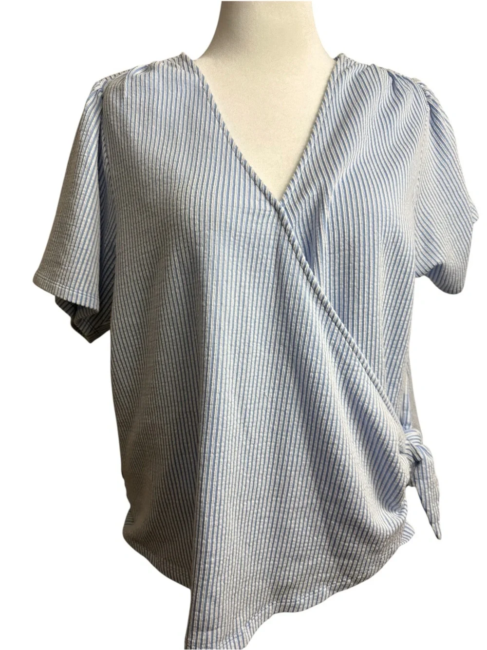Michael Kors Light Blue Striped Wrap Blouse size 2X
